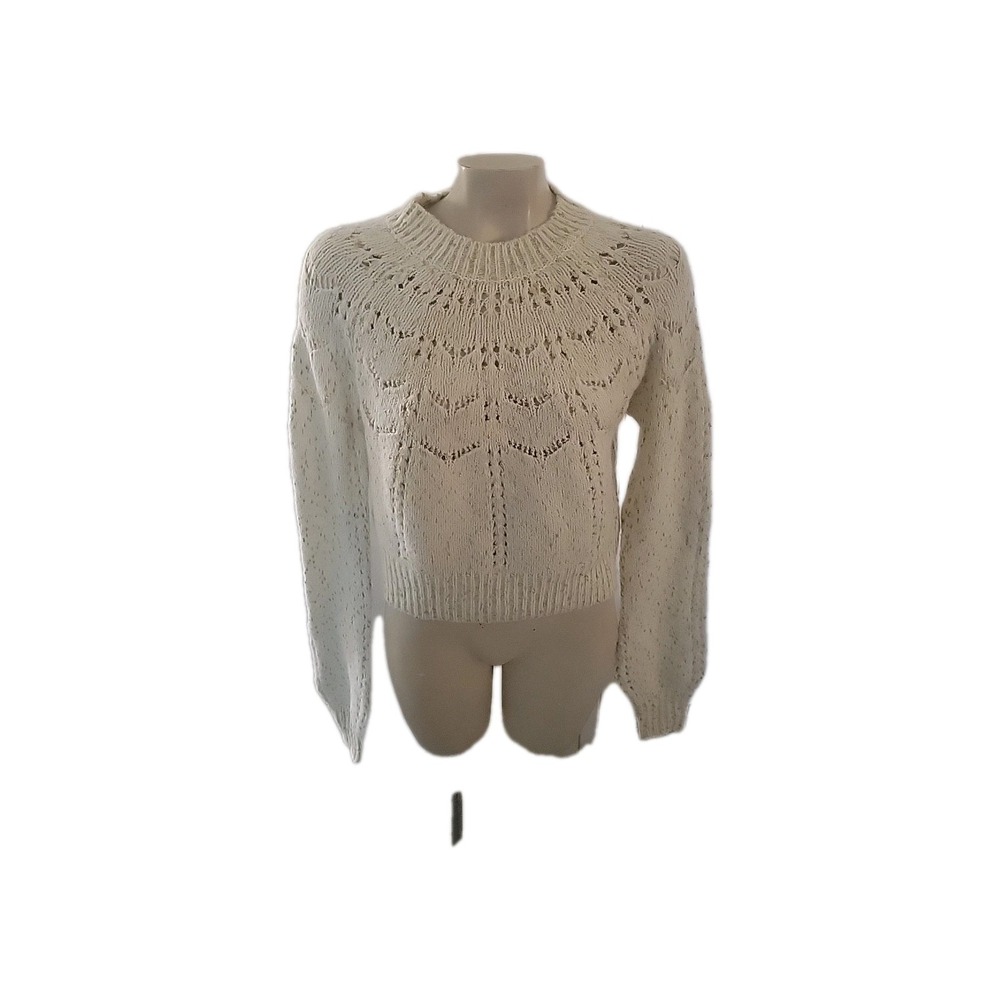 FOREVER 21 NEW  Crochet Knit Sweater Cream Color Long Sleeve Pullover Y2K 90's S